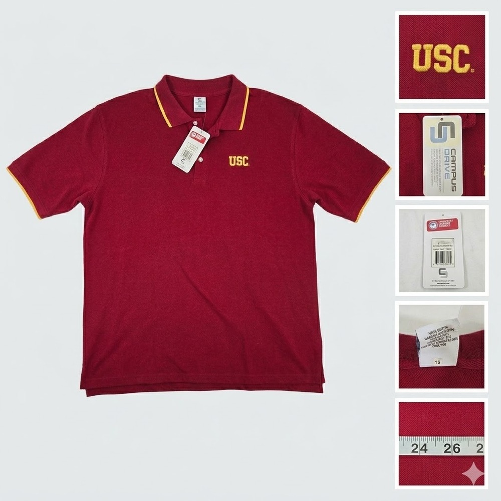 New USC Trojans Polo Shirt XXL Cardinal Red Gold Collegiate Campus Drive NWT